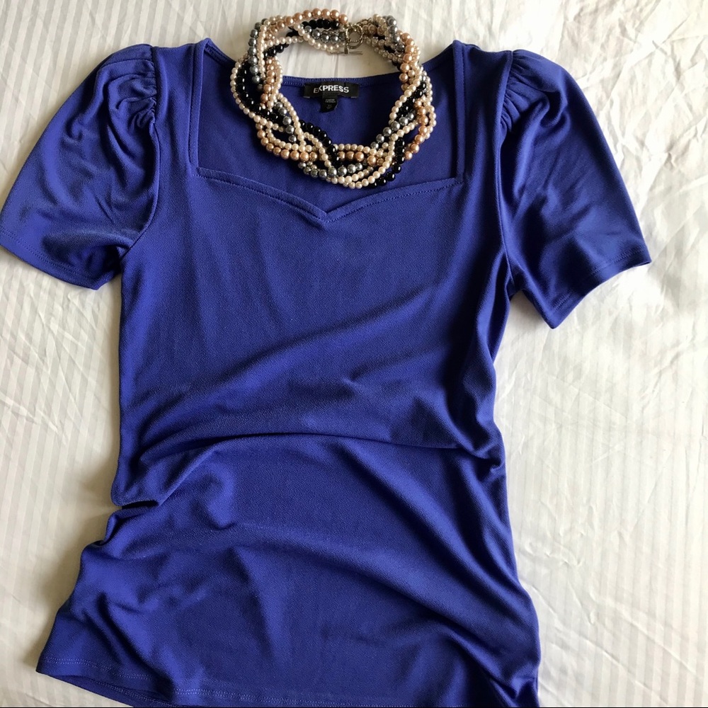 \\Express | Royal Blue Short Buff Sleeves Shirt